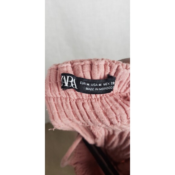 Zara Jumpsuit Womens Medium Pink Gauze Cotton Adjustable Strap Wide Leg Casual - Picture 3 of 11